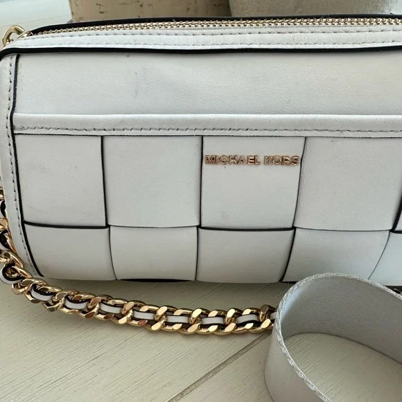 Michael Kors Jet set leather woven crossbody bag white gold - Picture 7 of 13